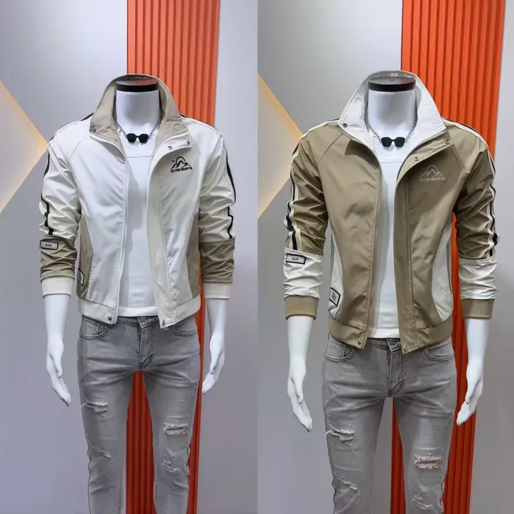 秋季男士新款夹克外套时尚潮流高级拼色褂子立领韩版痞帅百搭休闲