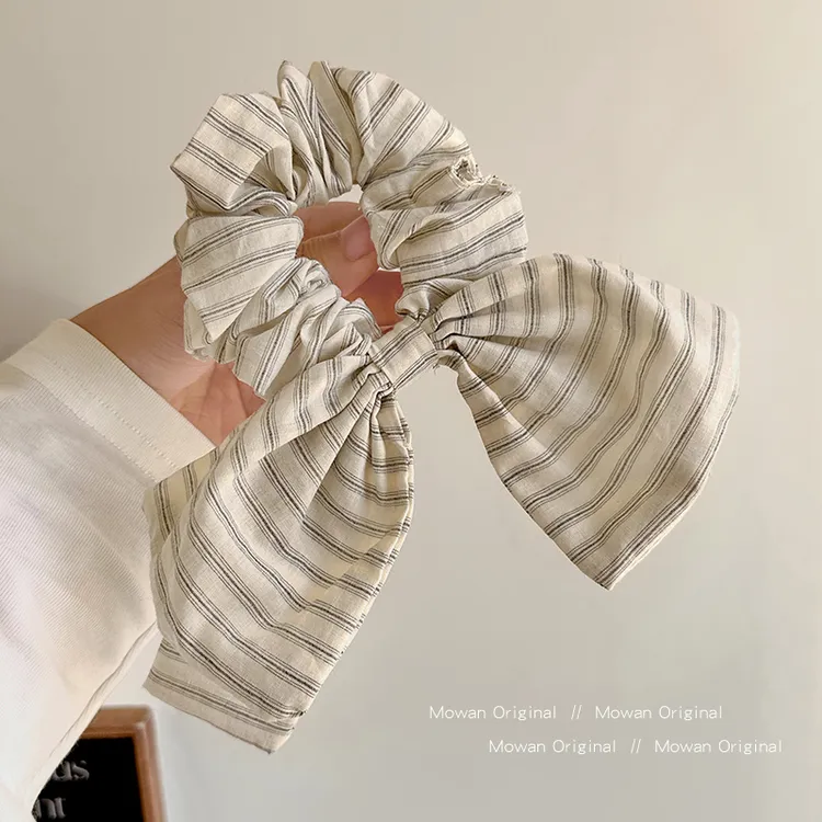 赵露思同款条纹蝴蝶结大肠发圈女高级感丸子头发绳头饰高马尾发饰