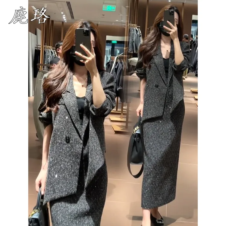 时尚套装裙女2025秋季新款小香风洋气显瘦西服外套半身裙两件套潮