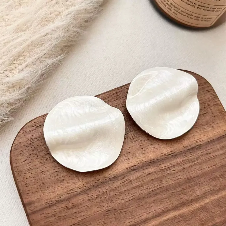 铜合金耳饰 XIAOBAI复古风几何女银色耳钉原创设计简约