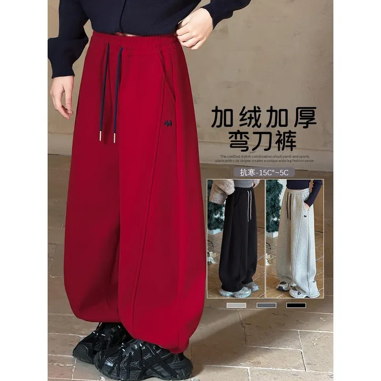 女童加厚弯刀裤冬2025新款儿童加绒裤子女大童初中生一条过冬卫裤