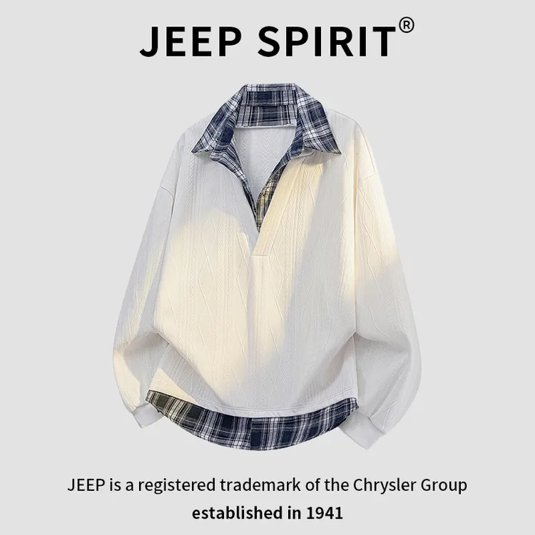 JEEPSPIRIT吉普男秋冬款翻领卫衣休闲百搭宽松格子长袖潮流打底衫