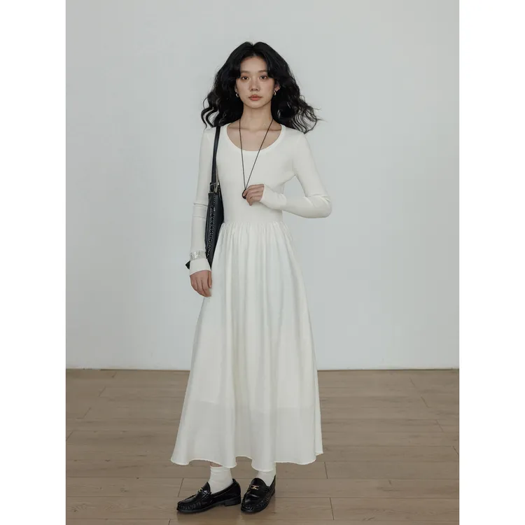 vastand维尚 冬季羊毛圆领针织衫拼接连衣裙气质显瘦清冷长裙子女