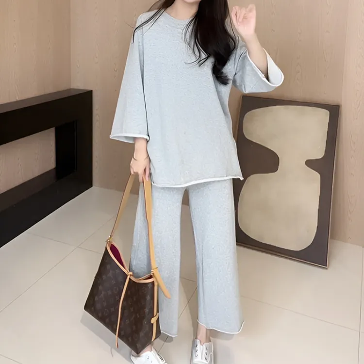 韩系慵懒风套装女洋气宽松上衣轻熟小众不撞款套装新款独特直筒裤