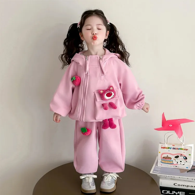 女童草莓熊套装2025新款儿童春秋装韩版洋气女宝宝秋季休闲两件套