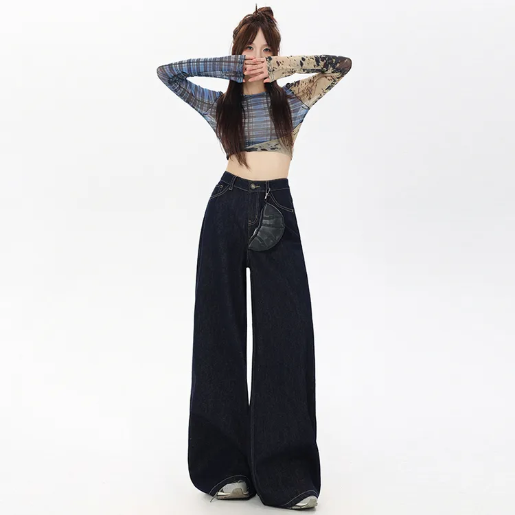 【卓儿专属】高腰阔腿原色牛仔裤女2025秋冬爆款美式复古直筒阔腿裤