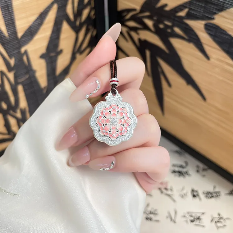 吊坠足银 「洛神」足银999.9珐琅彩国风吊坠女新中式花丝锁项链七夕