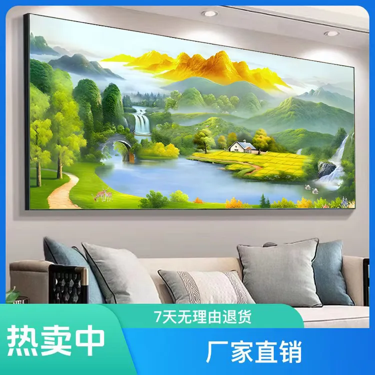 聚宝盆山水画客厅挂画风景手绘油画沙发聚财壁画轻奢爆款新款