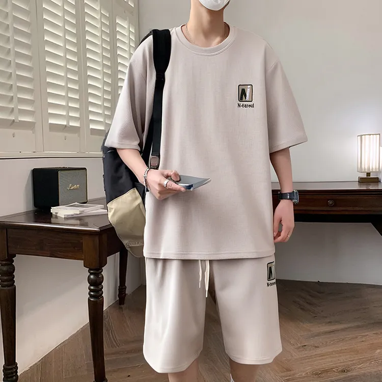 宽松简约休闲运动套装2025年夏季薄款青少年短袖T恤五分裤两件套