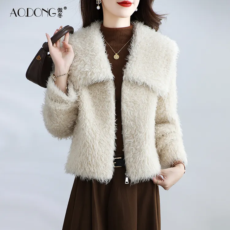 海宁颗粒绒皮草外套女短款拉链保暖时尚年轻款加厚羊羔毛大衣冬季