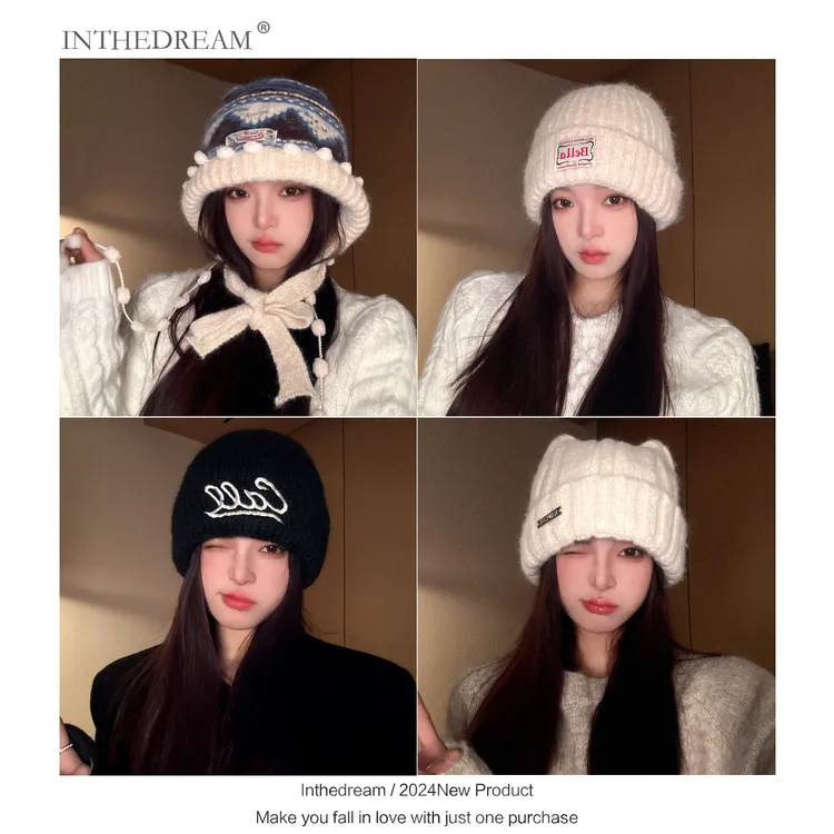 可爱猫耳朵毛线帽女秋冬加厚保暖针织毛绒帽大头围骑行防风冷帽潮