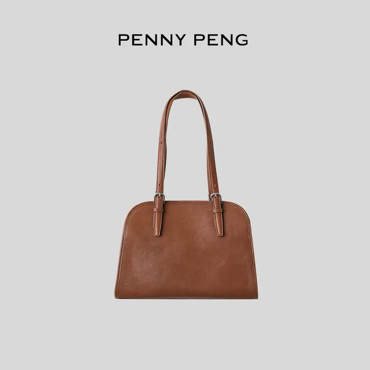 PENNYPENG 保龄球包 双色高级感牛皮手提包通勤时尚出街女士包包