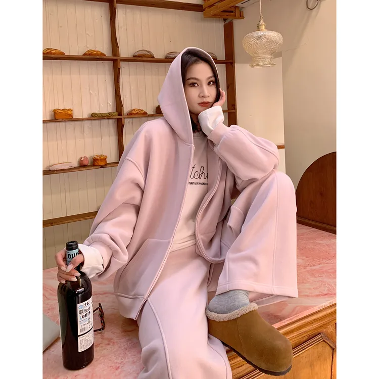 PRASE·噜【暖炉套装】微胖显瘦加绒连帽拉链卫衣套装PR508C66/5