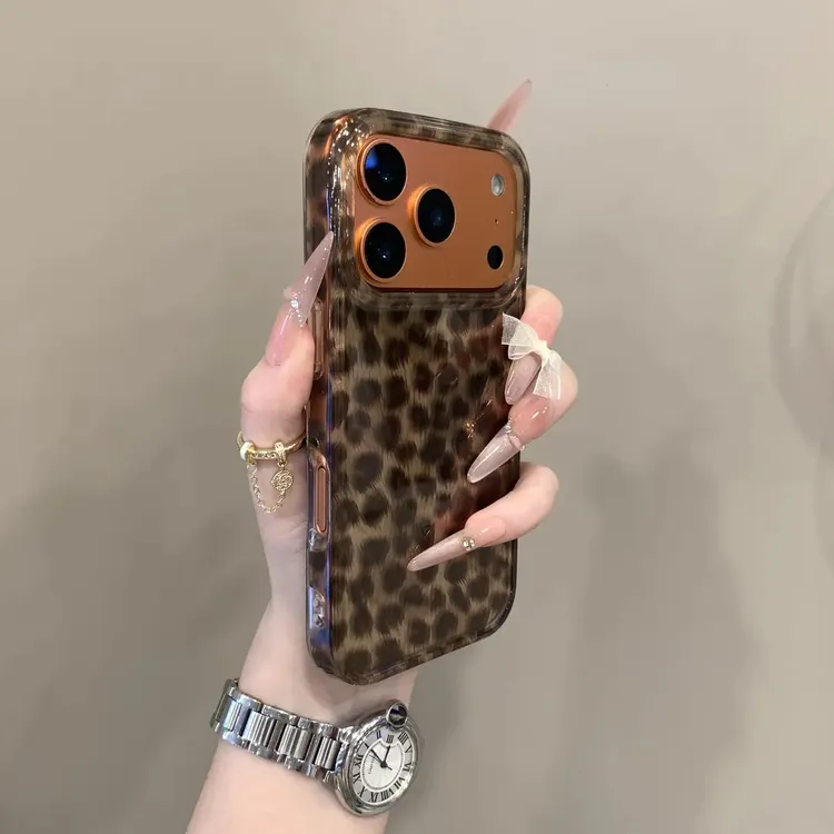 个性棕色豹纹适用苹果17promax手机壳秋冬季iPhone16新款15防摔壳