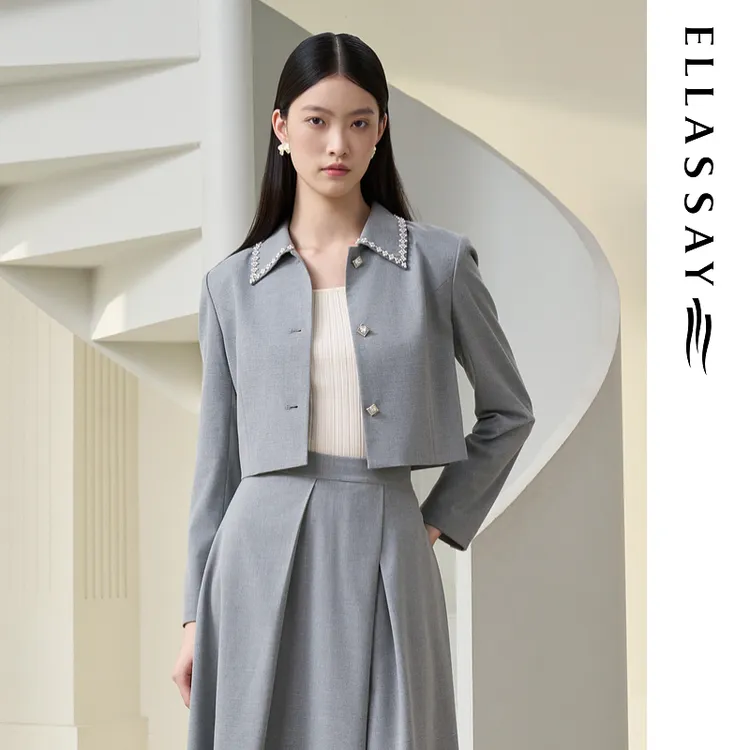 ELLASSAY歌力思2025秋季新款环领珠饰箱形短外套女EWD363W00600