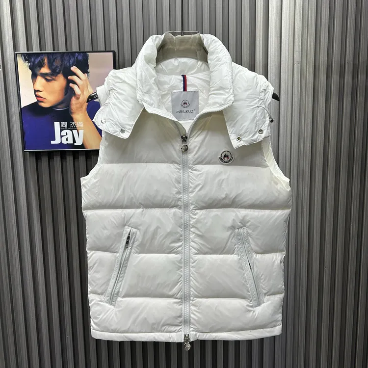 2025欧洲站冬季彩色纯色品质马甲情侣款简约可脱卸帽加厚保暖亮面