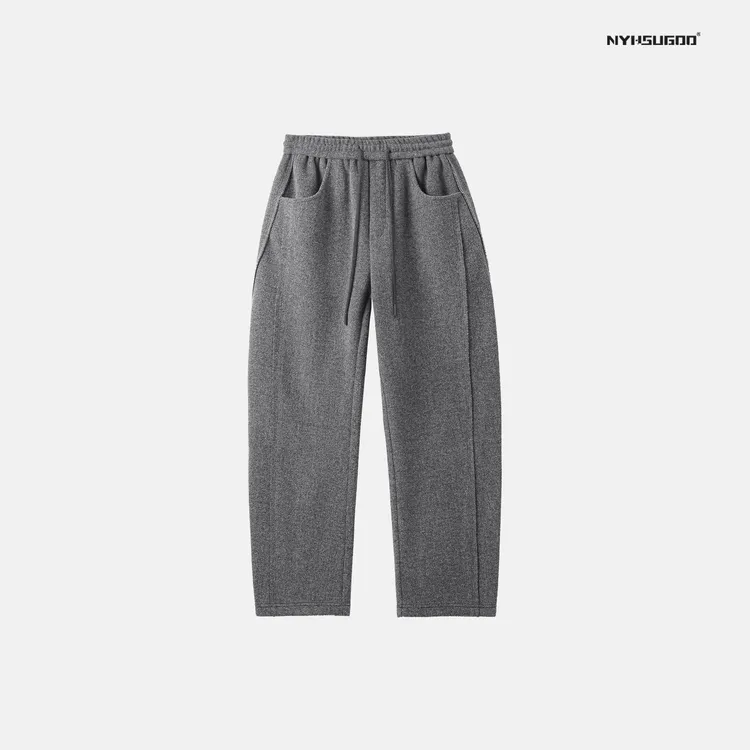 NYHSUGOO/南乙3420冬季新款毛边裁剪微弯刀长裤男士加厚保暖卫裤