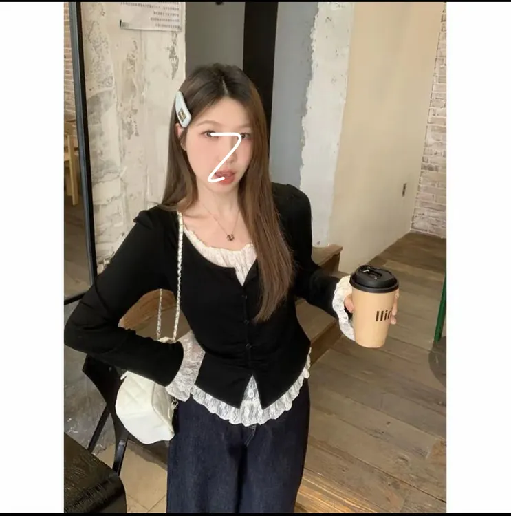 2025新款大码女装胖mm遮肉显瘦常规标准女拼接大码T恤长袖甜美风