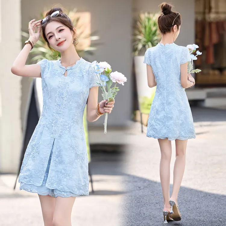 新中式国风重工刺绣套装女2025夏季新款小香风名媛气质短裤两件套