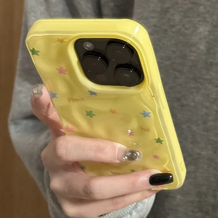 英文彩色星星黄色凹凸苹果16promax手机壳iphone15可爱1413