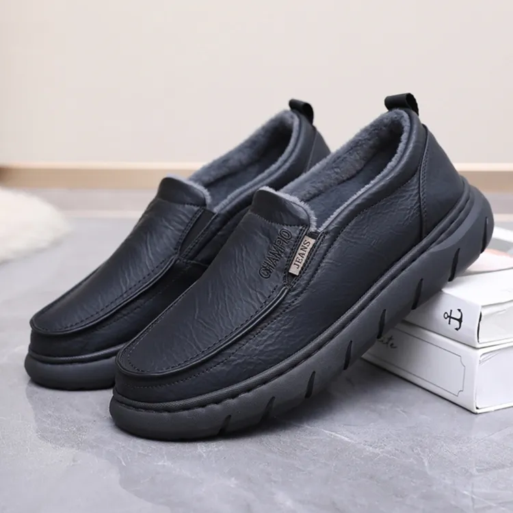 冬季老北京布鞋男二棉鞋薄绒休闲男士爸爸鞋防滑软底中老年父亲鞋