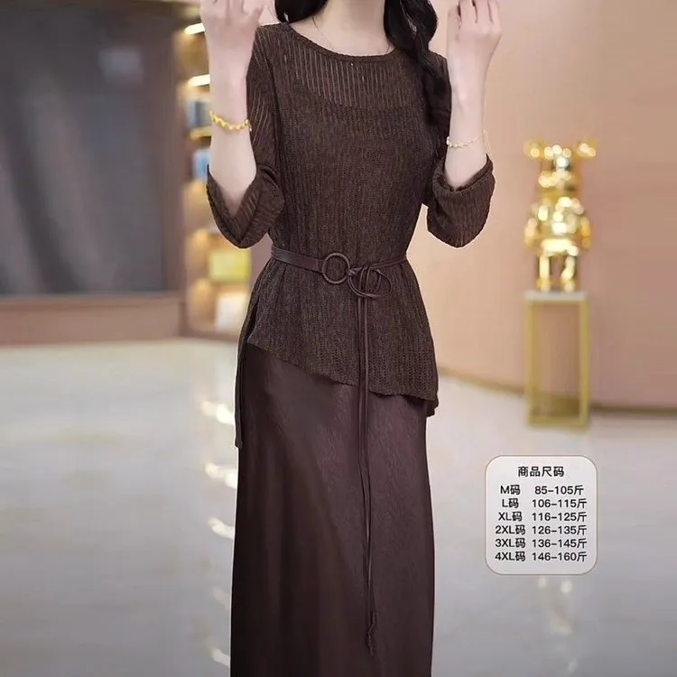 高端棉纱精纺时尚镂空裙套装女2025秋季新款气质优雅两件套连衣裙