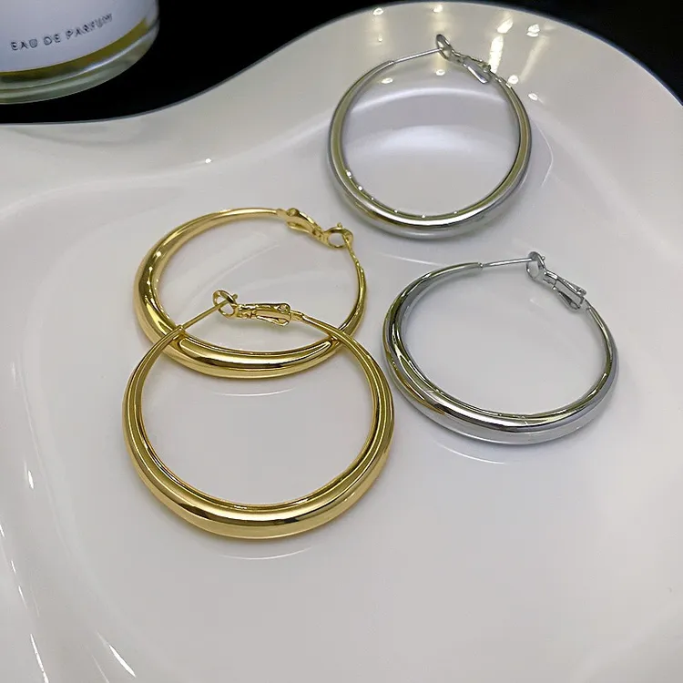 黄铜锆石耳饰 几何大圈耳环时尚设计极简金属风耳圈气质百搭耳环