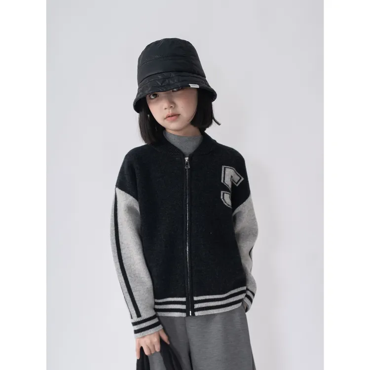 ‘弄潮’【100%羊毛】女童棒球服拉链开衫外套儿童秋冬款羊毛衫