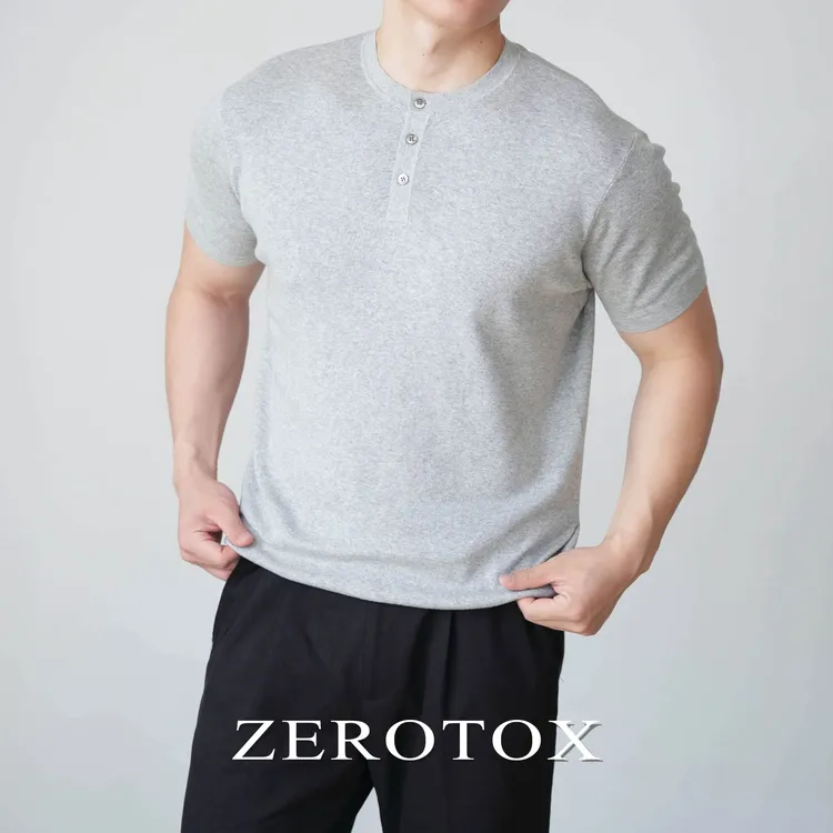 美式亨利领 纯棉复古针织Polo衫高级百搭修身型男T恤短袖简约舒适