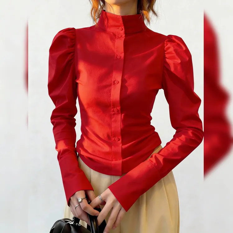 2026冬季爆款红色衬衫女气质减龄百搭舒适日常通勤氛围感长袖上衣