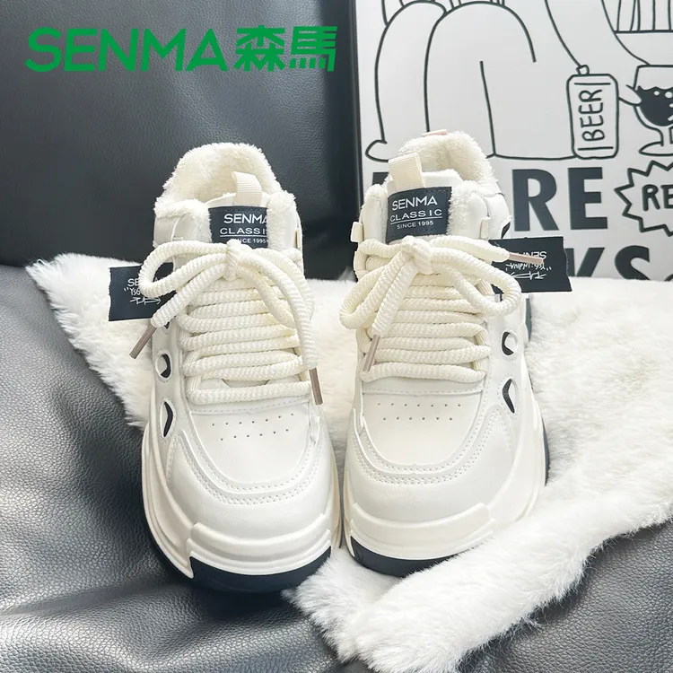 森马2024冬季爆款厚底加绒女鞋百搭时尚高级感学生休闲运动高帮鞋