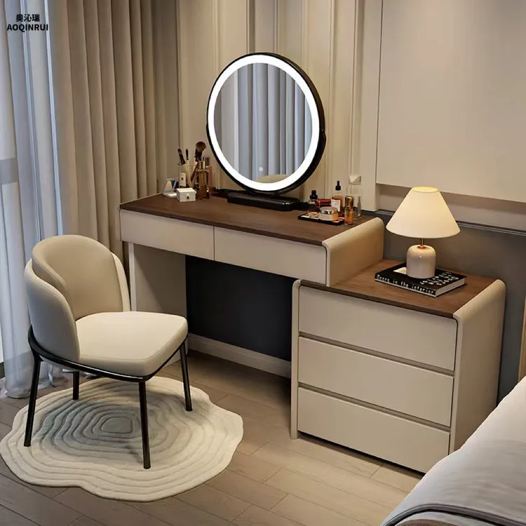 奥沁瑞梳妆台卧室现代简约小型北欧轻奢全实木化妆桌子收纳柜一体