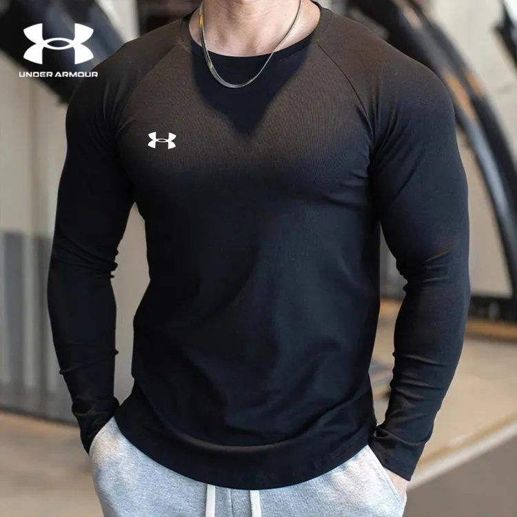 安德玛速干上衣男健身T恤跑步训练弹力透气圆领薄款修身运动长袖
