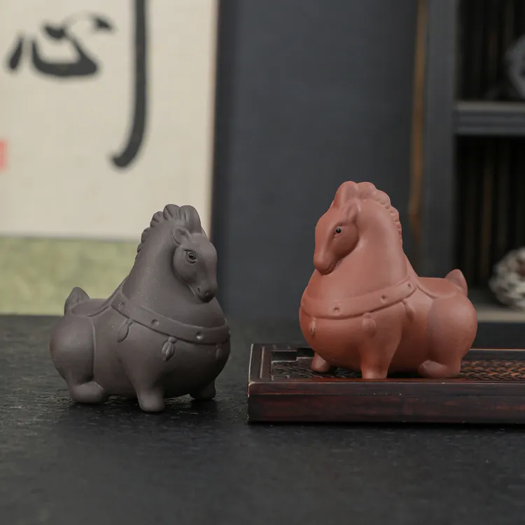 紫砂茶宠萌版可爱创意十二生肖茶道撒尿摆设唐马茶玩可爱桌面摆件