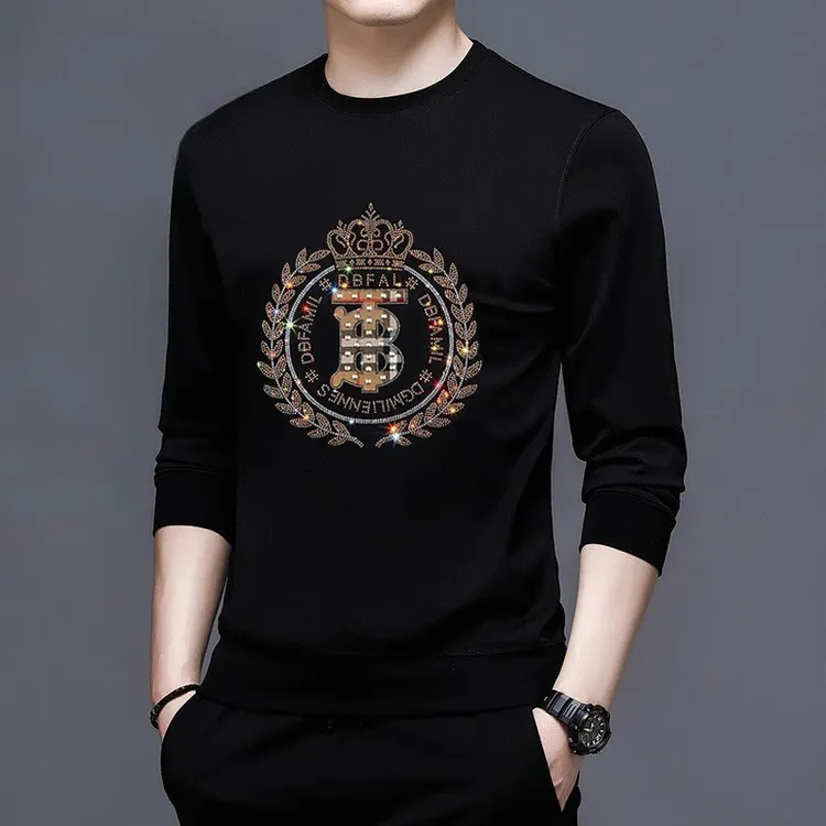 基卢艾劳男士秋冬新款时尚休闲保暖潮流百搭轻奢加厚加绒烫钻卫衣