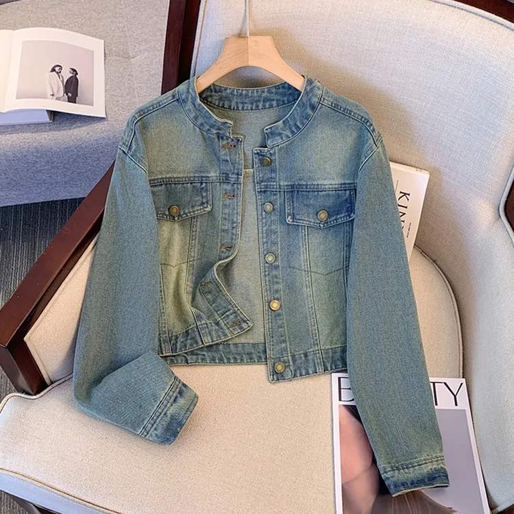 拉夏贝尔短款牛仔上衣外套2025春新款春秋小个子时尚潮流牛仔夹克