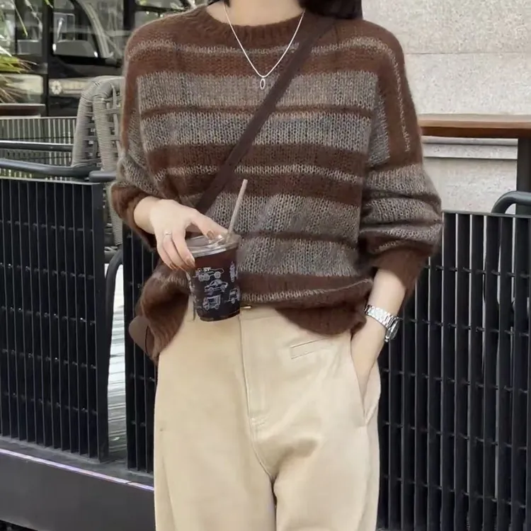 秋装韩系百搭撞色长袖上衣高腰显瘦阔腿裤女装