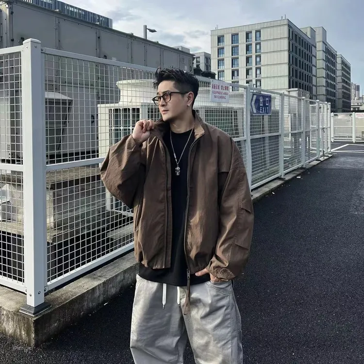 LIGGICC 秋季新款美式复古宽松休闲机能蝙蝠袖飞行夹克设计感外套