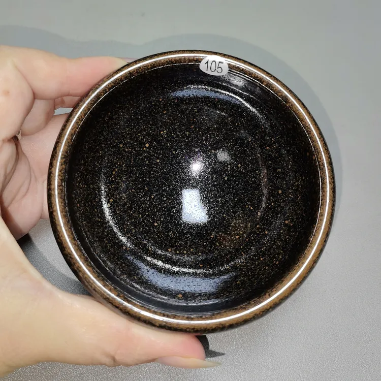 建窑建盏原矿釉小金油滴开心款矮钵器型口径9.5*4.8