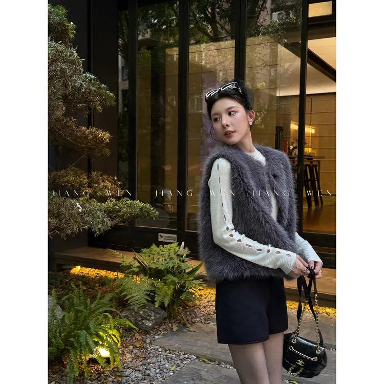 人造皮草 【瑞典马甲】姜雯 环保皮草马甲毛毛显瘦短款马甲