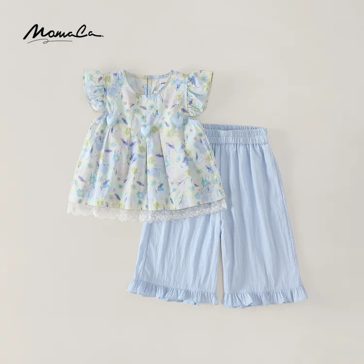 MOMOCO夏季薄款印花休闲套装提花碎花复古无袖套装77630578217