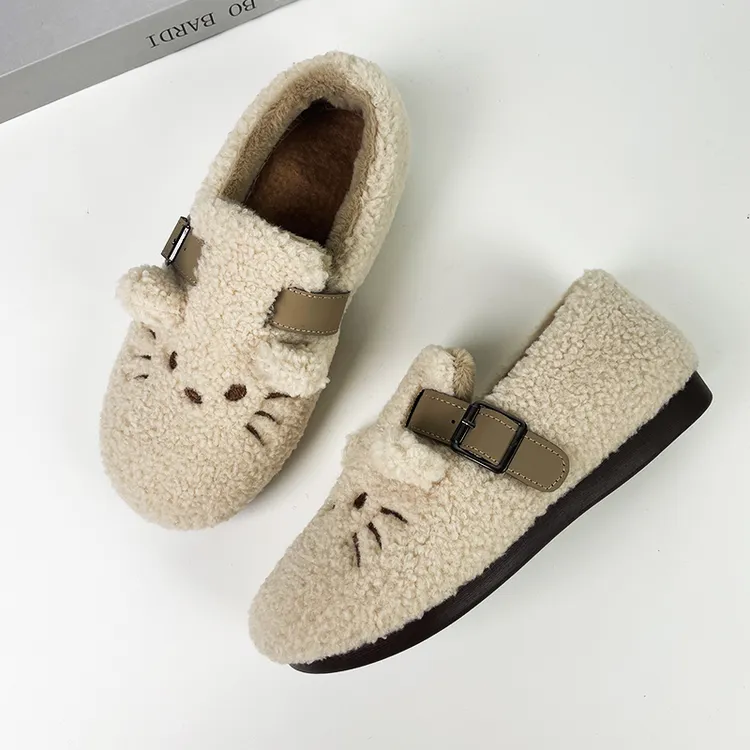 冬新款毛毛鞋舒适保暖妈妈鞋加绒加厚百搭休闲鞋一脚蹬防滑二棉鞋