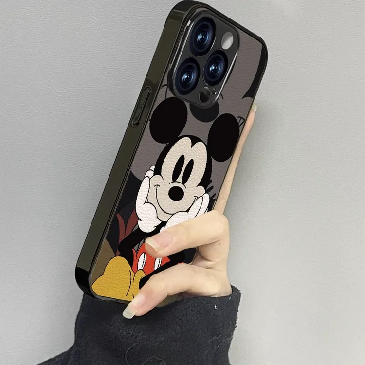 托腮米奇适用苹果16promax手机壳iPhone15pro新款14防摔13皮质12