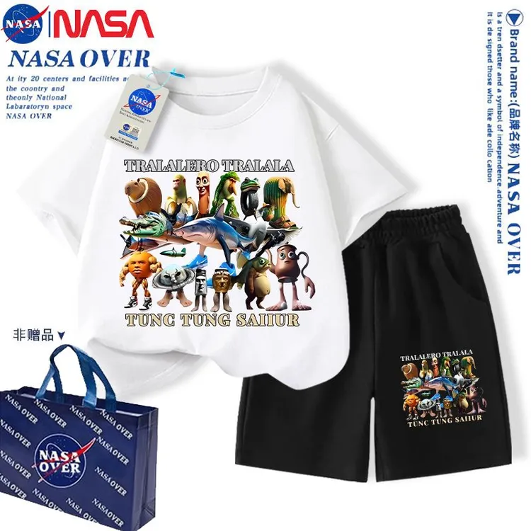 NASA联名美式山海经儿童t恤套装中大童休闲短袖短裤夏装儿童套装