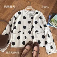 J1918【棉麻春天】大波点春季衬衣女宽松显瘦小众上衣