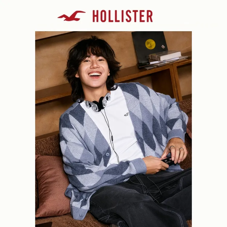 Hollister25秋冬新款美式复古V领毛衣针织开衫外套男装320-5067