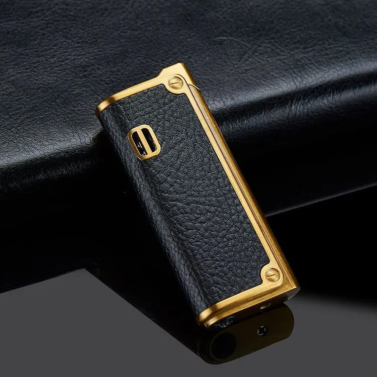 防风打火机高档充气直冲复古男士金属皮质耐用个性点烟器送男友