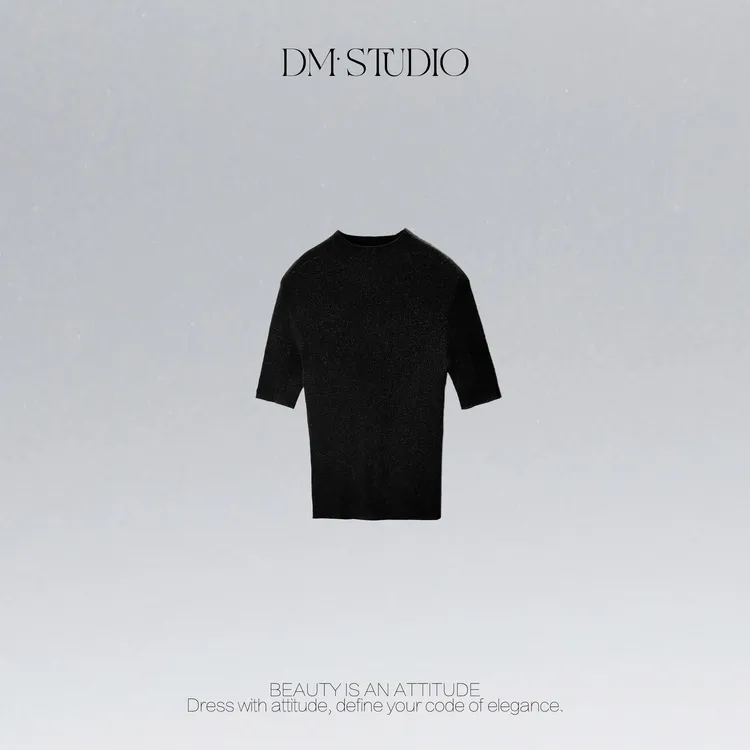 DEDM•STUDIO/100%羊毛金银丝纯色显瘦中袖针织衫上衣2508ZZS/8812