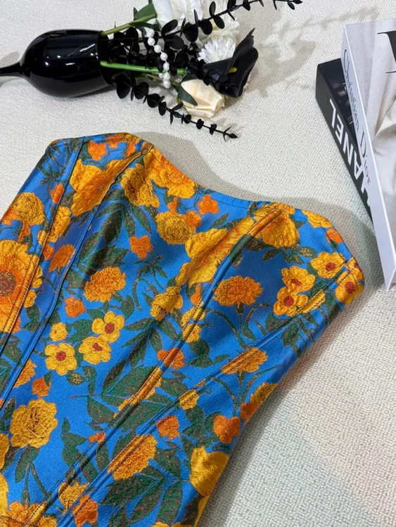 【莫奈花园】新国风复古浮雕太阳花莫奈油画束腰平口塑身胸衣