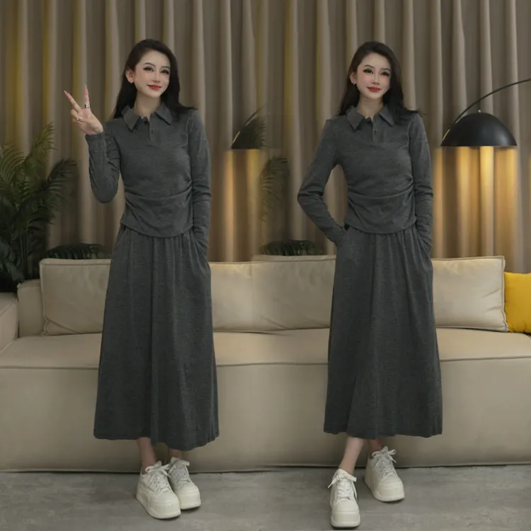 【真真专属】上衣+半身裙/休闲套裙立领轻熟风简约时尚套装长袖气质法式两件套